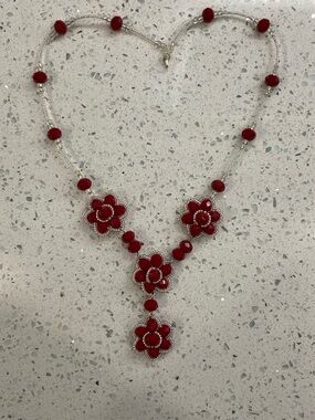 Red Floral Pendant Necklace - Women Jewelry